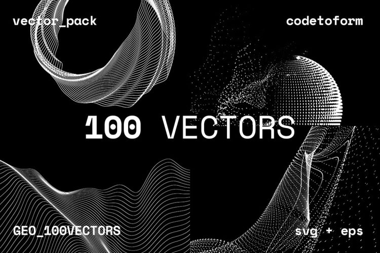 GEO_100VECTORS Vector Pack 100款抽象未来科技术波浪网格粒子爆炸几何多边形背景纹理ai素材