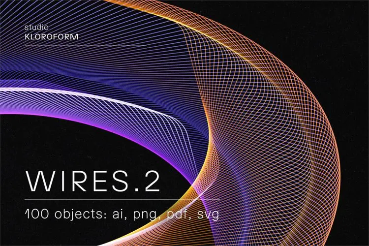 Wires 2 100款时尚抽象艺术扭曲波浪条纹网格线条渐变未来科幻背景ai素材