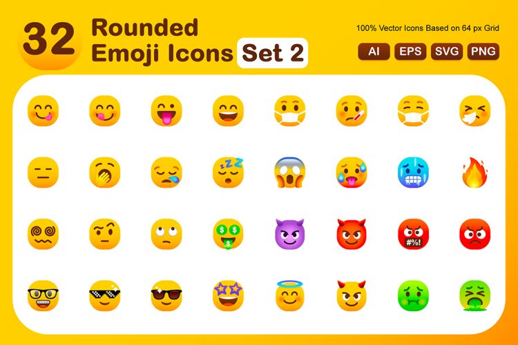 Rounded Emoji Icons Set2 32款趣味卡通Emoji表情符号矢量小图标icon素材