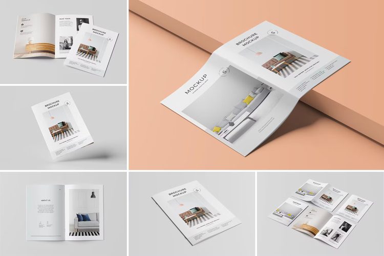 A4 / A5 Brochure Mockup 6款A4骑马钉杂志画册手册宣传册设计作品贴图ps样机素材展示效果