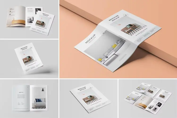 A4 / A5 Brochure Mockup 6款A4骑马钉杂志画册手册宣传册设计作品贴图ps样机素材展示效果