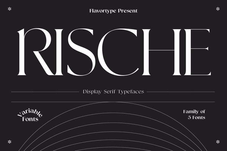 Rische – Display Serif Variable 5款Rische现代潮流时尚海报杂志封面标题装饰衬线英文字体家族