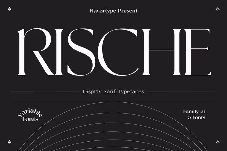 Rische – Display Serif Variable 5款Rische现代潮流时尚海报杂志封面标题装饰衬线英文字体家族