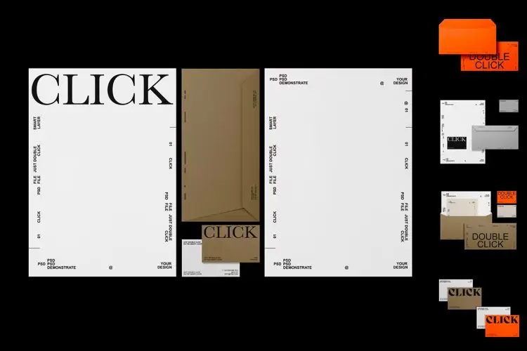 Brand Identity Mockup Set 5款信封信纸名片文具品牌形象VI应用设计作品ps样机素材展示效果