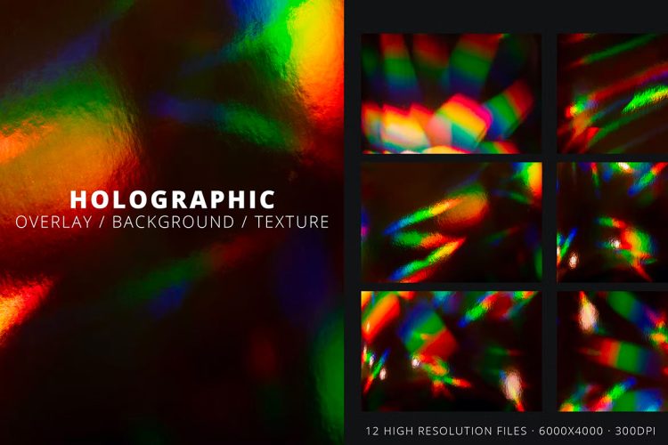 12 Holographic Iridescent Texture Background 全息彩虹玻璃质地纹理背景叠加图片国外设计素材 12p