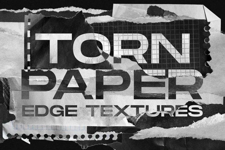 Torn Paper edge textures 潮流复古做旧褶皱纸片毛边撕纸拼贴艺术png免抠背景图片设计素材