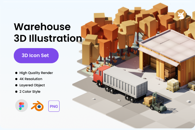 Warehouse 3D Illustration 3D物流仓库货仓栈房堆栈演示插图插画png免抠图片设计素材