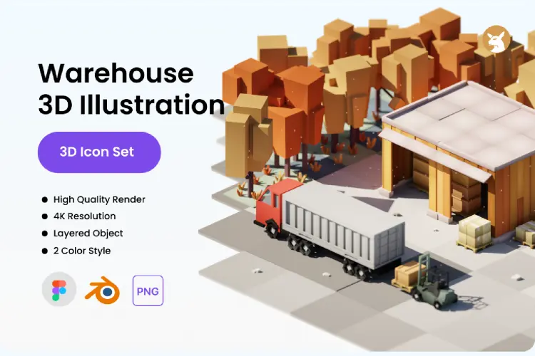 Warehouse 3D Illustration 3D物流仓库货仓栈房堆栈演示插图插画webp免抠图片设计素材