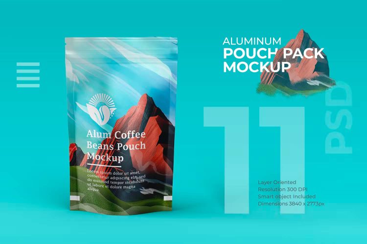 Aluminum Coffee Pouch Pack Mockup 15款铝制自立咖啡零食袋模型包装设计贴图ps样机素材模板