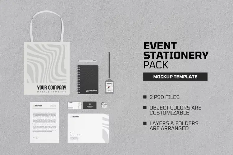 Event Stationery Pack Mockup 8款品牌文具vi应用营销展示模型设计贴图ps样机素材模板