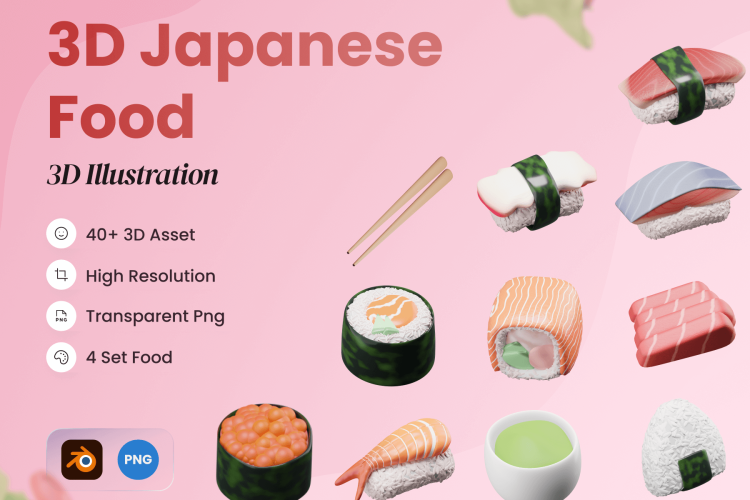 3D Japanese Food Illustration 64款3D立体卡通日料寿司餐厅美食插图插画png免抠图片设计素材