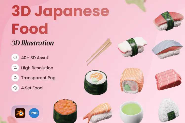 3D Japanese Food Illustration 64款3D立体卡通日料寿司餐厅美食插图插画webp免抠图片设计素材