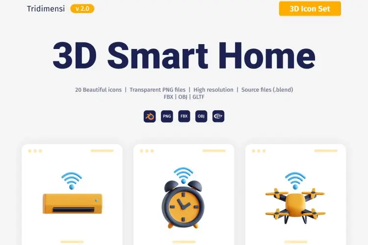 Smart Home 3D Icon Set 20款智能家居电子设备移动应用展示3D图标icon设计素材webp免抠图片