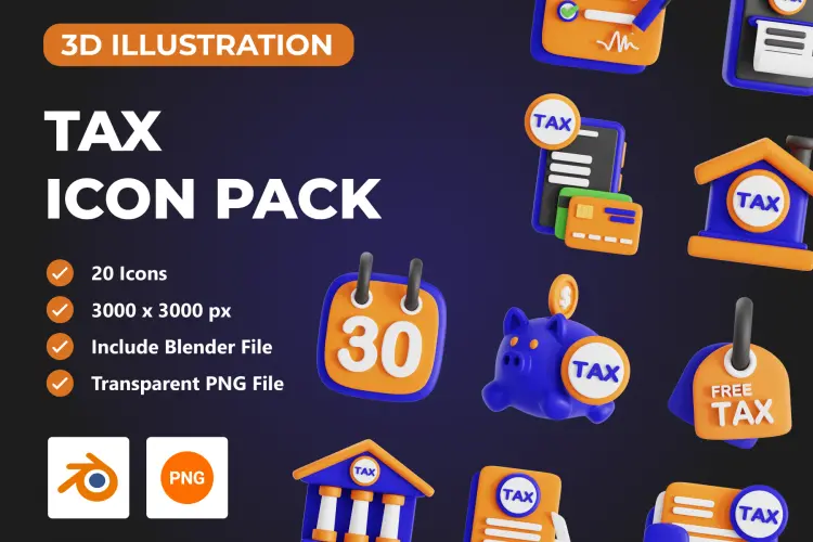Tax 3D Icon Set 20款征税课税纳税缴税演示插图3D图标icon设计素材webp免抠图片