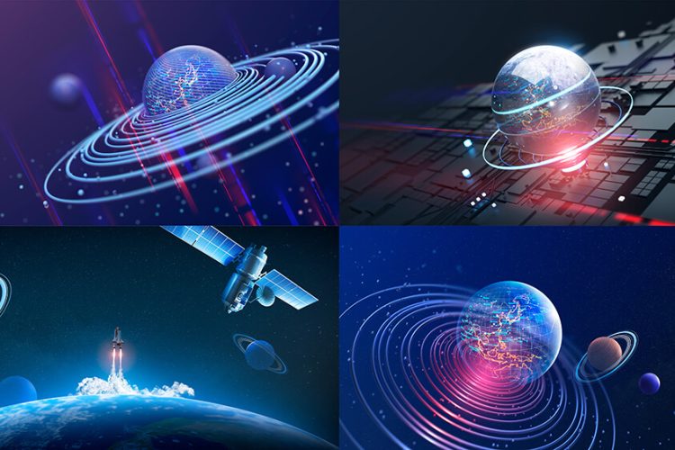 Space Earth Vision 9款地球太空宇宙空间站卫星未来科技主视觉海报设计ps分层素材