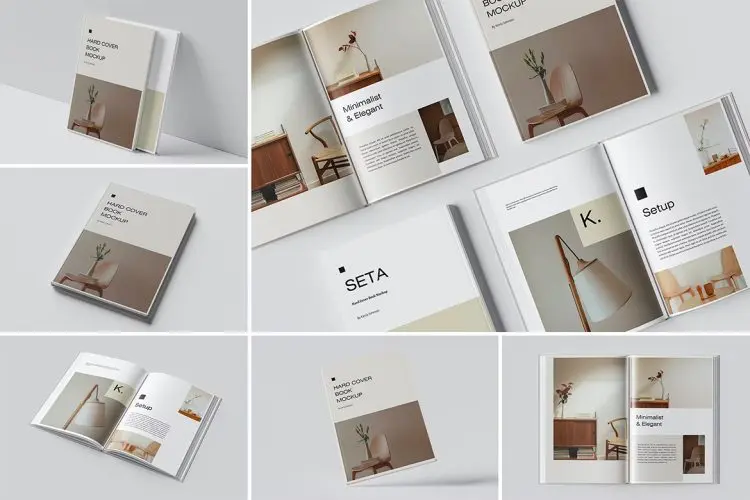 Books Mockup 6款硬面精装画册书籍手册封面内页设计贴图ps样机素材展示效果图