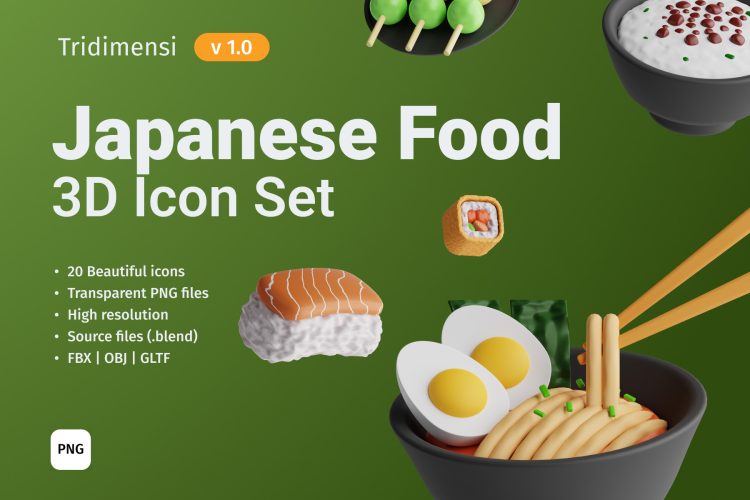 3D Japanese Food V1 20款3D立体卡通日本美食寿司小吃点心甜品插图插画png免抠素材