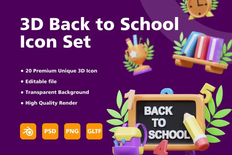 3D Back to School Item icon set 20款3D立体卡通开学季学习用品文具插图插画webp免抠图片设计素材