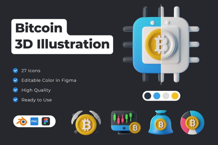 Bitcoin 3D Icons 27款高级虚拟货币金融比特币3D立体图标Icons设计素材包 Bitcoin 3D Icons