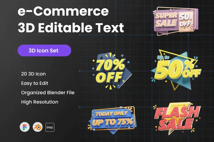 e-Commerce 3D Editable Text 21款3D立体电商大促折扣促销打折降价标签webp免抠图片设计素材