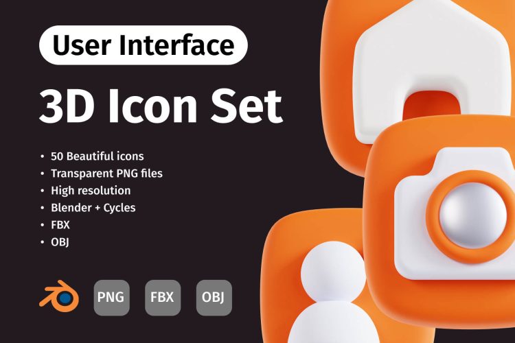 3D User Interface 50个网站APP用户中心界面设计3D图标icon设计素材包