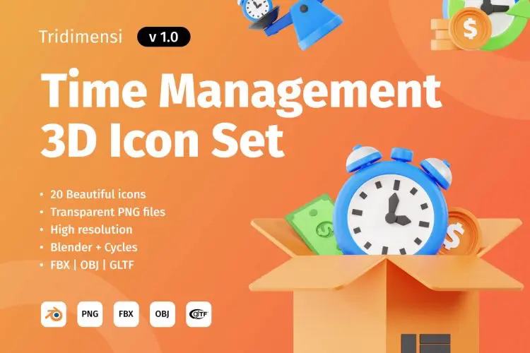 3D Time Management 20款3D卡通时间管理效率计划行程绩效插图插画webp免抠图片素材