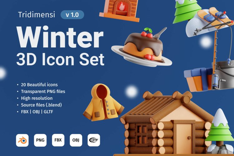 3D Winter V2 20款冬季冬天取暖过冬元素3D图标icon素材png免抠图设计