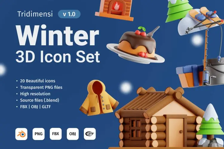 3D Winter V2 20款冬季冬天取暖过冬元素3D图标icon素材webp免抠图设计