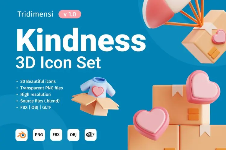 3D Kindness 20款献爱心慈善帮困救助公益主题3D图标icon设计素材webp免抠图片