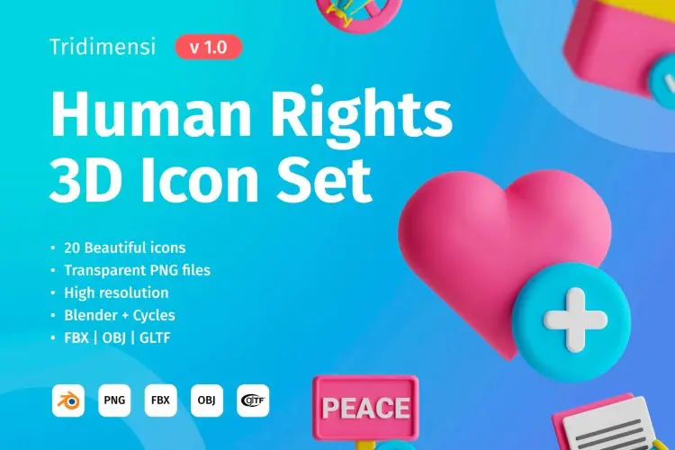 3D Human Rights 20款公益慈善帮困救助公益主题3D图标icon设计素材webp免抠图片