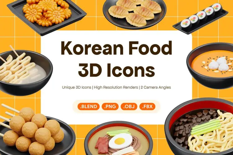 Korean Food 3D Icon 15款韩国食品小吃点心3D图标icon设计素材webp免抠图片