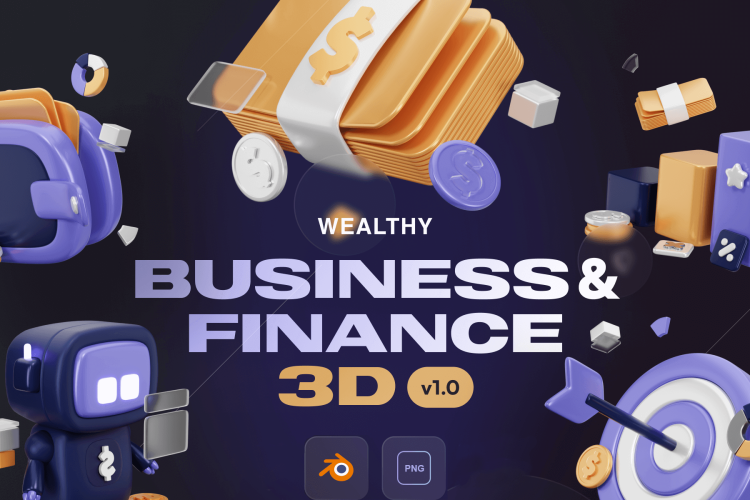 Wealthy – Business & Finance 3D Icon Set 20款3D立体卡通商业金融银行支付插图插画icon图标png免抠图片