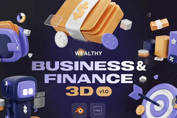 Wealthy – Business & Finance 3D Icon Set 20款3D立体卡通商业金融银行支付插图插画icon图标webp免抠图片