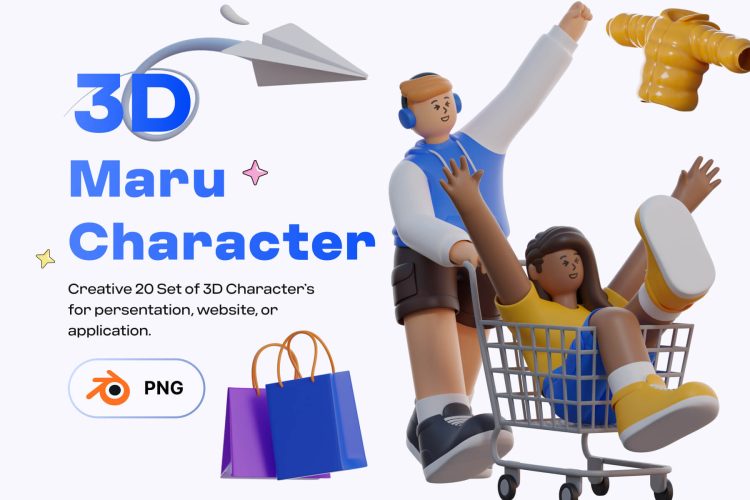 Maru 3D Characters 20款自定义改色3D人物角色网站app站位插图插画png免抠图设计素材