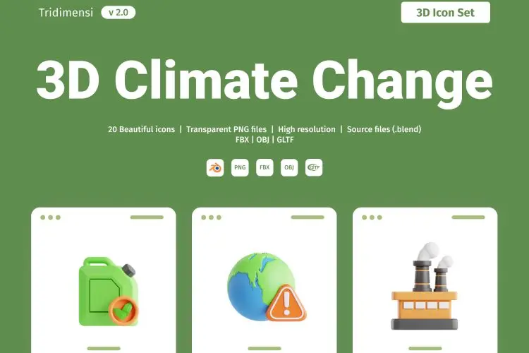 Climate Change 3D Icon Set 20款气候变化3D立体卡通生态环保新能源插图插画webp免抠图片素材