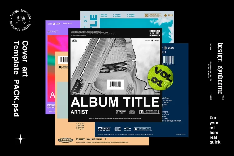 Cover Art Template Pack VOL.1 5款时尚潮流艺术创意音乐cd唱片封面平面设计ps模板素材源文件
