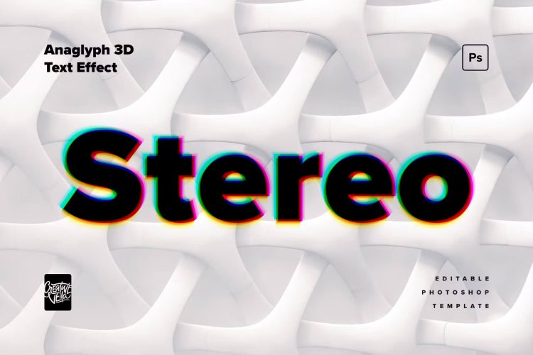Anaglyph 3D Text Effect Mockup 9款潮流时尚失真错位故障风叠印海报标题字体设计ps样机特效模板