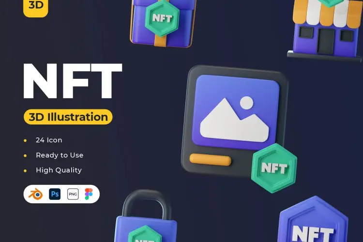 NFT 3D Icons 24款高级NFT虚拟物品货币在线交易3D图标Icons设计素材
