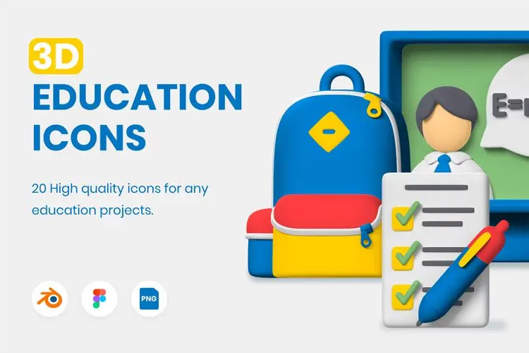 3D Education Icons 国外3D教育小图标设计_优质3D教育icon图标webp免抠素材下载
