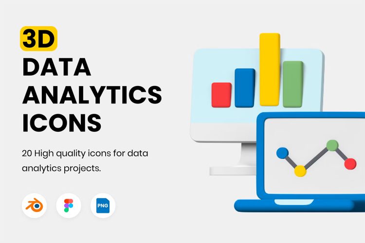 3D Icons – Data Analytics 20个国外数据分析图表3D图标icon素材png免抠图设计素材