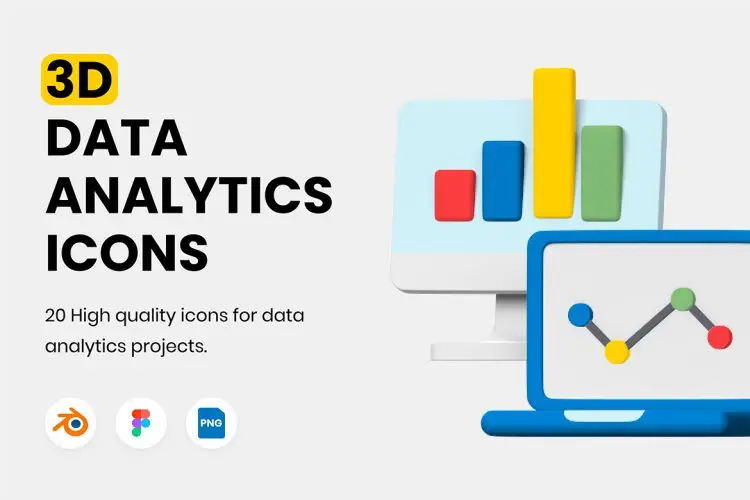 3D Icons – Data Analytics 20个国外数据分析图表3D图标icon素材webp免抠图设计素材