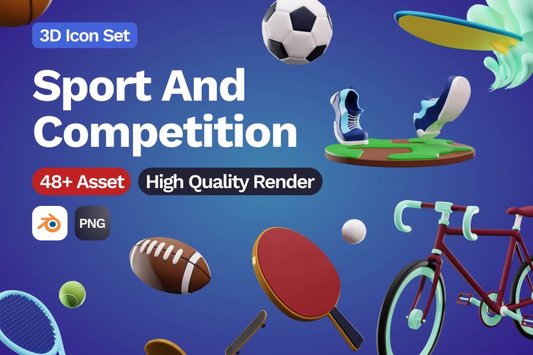 3D Sport And Competition Icon 48+款卡通创意奥运会体育赛事竞赛3D图标Icons设计素材包