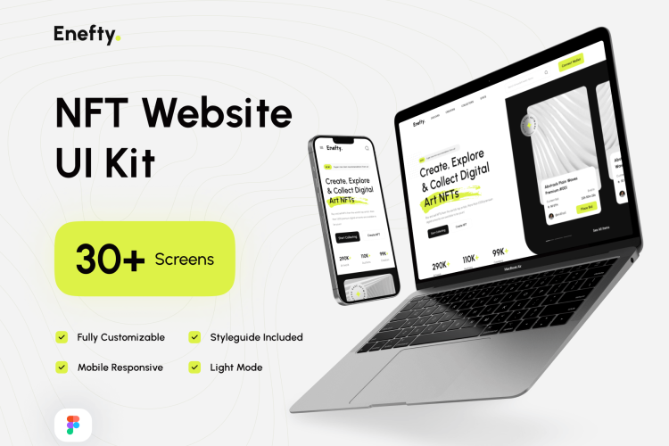 Enefty – NFT Website UI Kit 30+屏优质NFT虚拟物品加密艺术在线交易网站界面设计FIgma模板素材