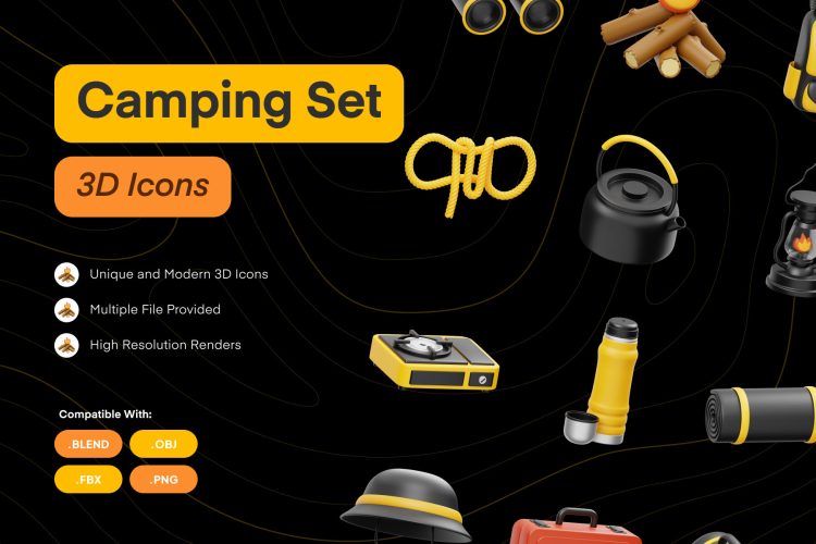 Camping 3D Icon 15款优质野外露营旅行工具3D图标Icons设计素材合集