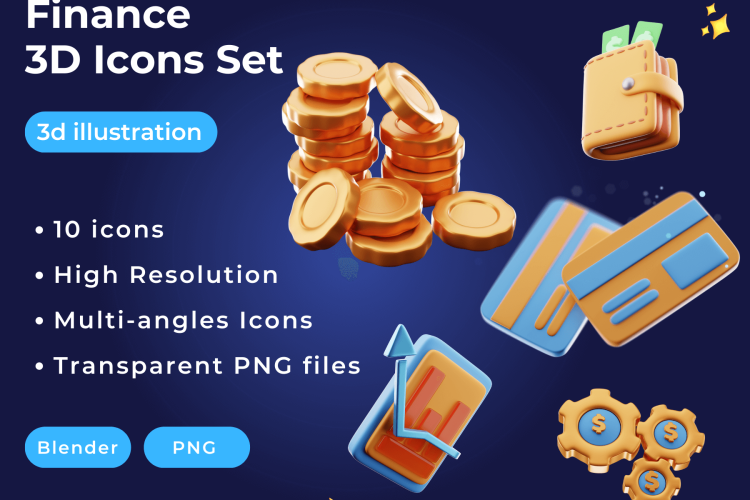 3D Stylized Finance pack 10款高级卡通可爱程式化金融财务货币3D立体图标设计素材包