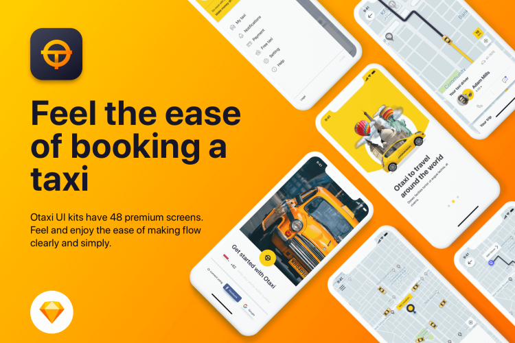 Otaxi Mobile UI Kit 精美的类Uber&滴滴出行叫车网约车app界面设计手机ui模板sketch文件