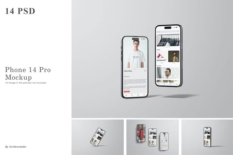 iPhone 14 Pro Mockup 14款iPhone14手机App应用界面ui设计作品ps样机素材展示效果图