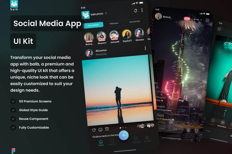 Balb – Social Media App UI Kit 50屏短视频社交媒体用户界面app设计ui套件模板