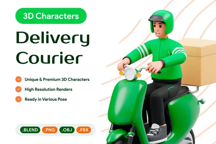 Delivery Courier 3D Character Illustration 11款快递物流外卖送货员人物插图插画设计素材webp免抠图片