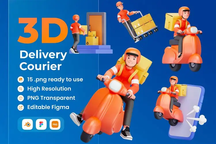 Delivery Courier 3D Illustration 15款快递物流外卖送货员人物插图插画设计素材webp免抠图片